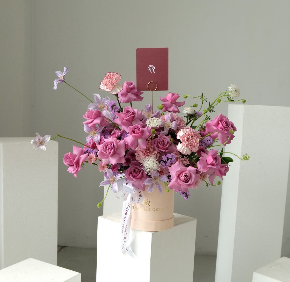 Purple Serenity - Purple roses, clematis & statice with aster — serene twilight beauty. - Rena The Blossom Jakarta